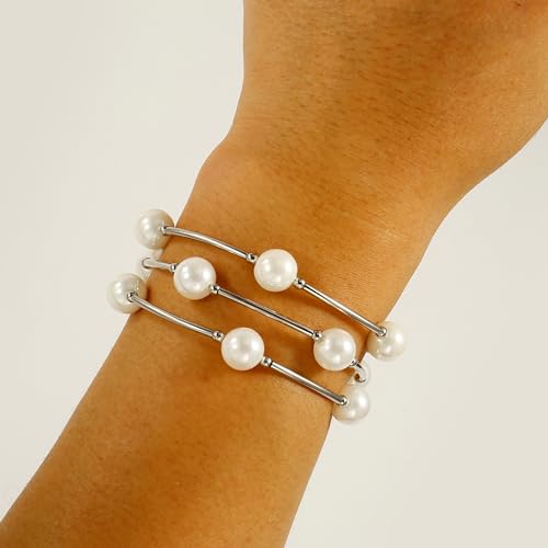 Elegance 11 designs 10mm Crystal White Pearl Blessing Bracelet - style: Style-silver 3pcs
