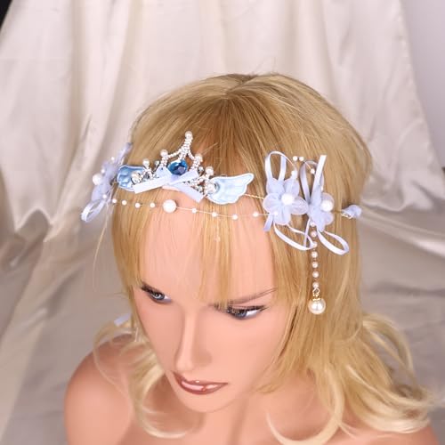 Artificial Flower Crown Headband for Women Girls – Boho Floral Wreath Halo for Weddings, Photoshoots, Festivals, Birthdays, and Costume Parties (Blue Wing Crown, Adjustable) - color: Blue Wing Crown