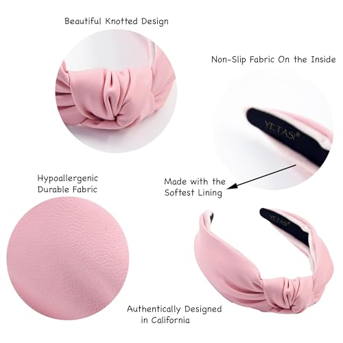Leather Headbands for Women Pink Lemonade Stylish Year-round Wearable All Day. Head bands Adult Women Trendy Head band for Women's Hair Knotted Headband Top Knot Womens Fashion Designer Girls - color: Lemonade Pink
