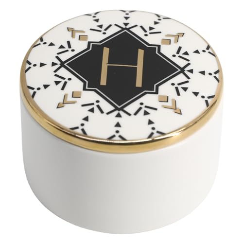 COLLECTIVE HOME - Monogram Jewelry Box, Bohemian Ceramic Trinket Box, Storage for Necklace Ring Bracelet Keys, Birthday Mother's Day Christmas Gift for Women, 3.25" x 2.5" (H) - color: H