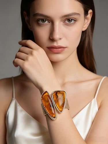 Gold Cuff Bracelet for Women Silver Beaded Bracelets Open Bangle Stackable Stretch Bead Bracelet Boho Jewelry Gifts for Wife Couple - style: Chunky Bangle Bracelets