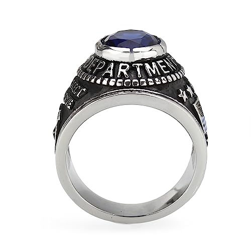 Mia Arte Mens Custom US Vintage Police Officer Shield Ring with Engraved Name | Durable TK316 Stainless Steel | Size 8-14 - color: Silver