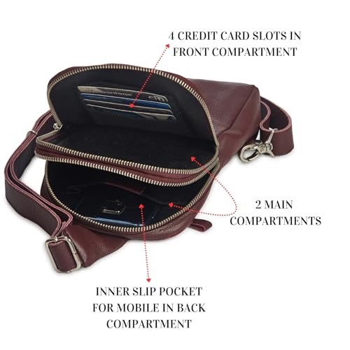 Leather Sling Bag for Women Genuine Crossbody Purse Small Trendy Cross Over Chest with Phone and Credit Card Slots (Burgundy Nappa) - color: Burgundy Nappa