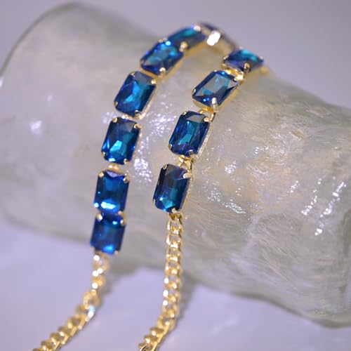 Fashionable Chunky Plated Tennis Rhinestone Statement Necklace Jewelry Set for Women Multicolor gem necklace with Great Sparkle and Shine Design for Women to Easy Match - color: BLUE rhinestone necklace