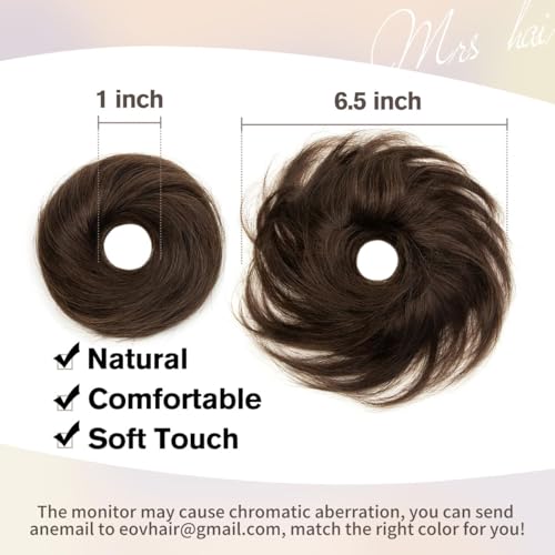 2 PCS Dark Brown Hair Bun, Messy Bun Hair Piece, Soft Fluffy Elastic Scrunchie, 30s Easy Updo for Women & Kids, Ideal for Daily Wear, Ballet, Dance & Office Use - color: Deep Brown, size: 4 Inch