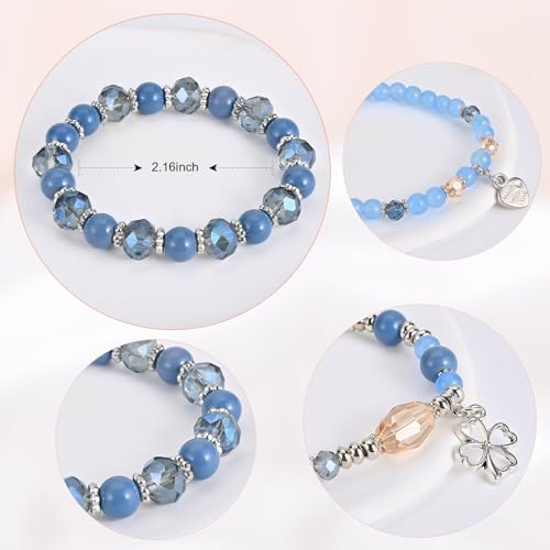 Bohemian Bracelet Sets for Women - 6 Sets Stackable Stretch Bracelets Multi-color Boho Jewelry for Women Hippie Bracelets Dainty Jewelry - color: Lucky grass stretch bracelet