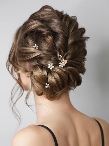 SWEETV 7 Pieces Bride Hair Accessories Pearl Wedding Hair Pins Leaf Bridal Hair Piece Vintage Hair Headpiece Leaf Hair Clips Jewelry for Women Bridesmaids Brides Flower Girls - color: Set-A-Gold