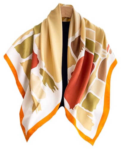 Hioyiwse Head Scarf For Women Hair Bandana 35" Large Square Satin Wrap Sleeping Neck Silk Satin Hair Scarves Lightweight - color: F10-macaron Color Block(35*35inch）