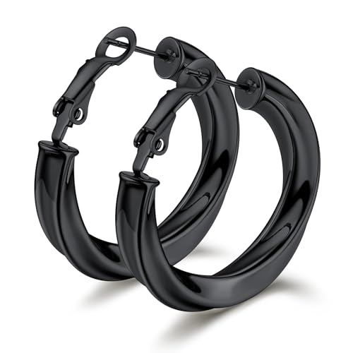 Bestyle 5mm Thick Gold Hoop Earrings Hypoallergenic Hoops for Sensitive Ears Trendy Lightweight Chunky Earrings for Women 30/40/60/80mm - color: 02-Black, size: 30mm