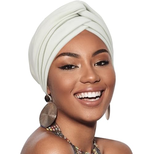AQOKKA African Turban for Women Knotted Hair Wraps for Turban Head Scarf for Black Women Hair Cancer Chemo Headwear Cap - color: Twisted Braid: 1 Pack Beige