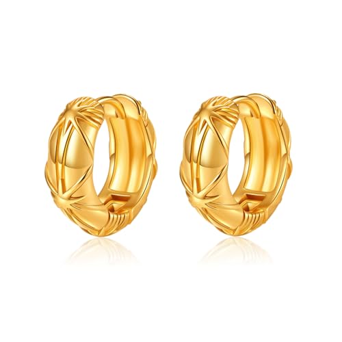 Small Chunky Huggie Hoop Earrings for Women - 18K Gold Plated Boho Ethnic, Hypoallergenic Dainty Vintage Gifts for Women - color: Starburst Pattern