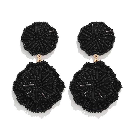 Statement Beaded Drop Earrings for Women Layered Bead Dangle Earrings - color: Black