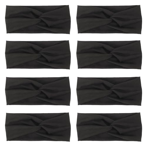 DRESHOW 8 Pack Headbands for Women Yoga Knotted Headbands Elastic Criss Cross Hair Accessories Sports Head Wrap Non Slip - color: 8 Pack: Midnight Black