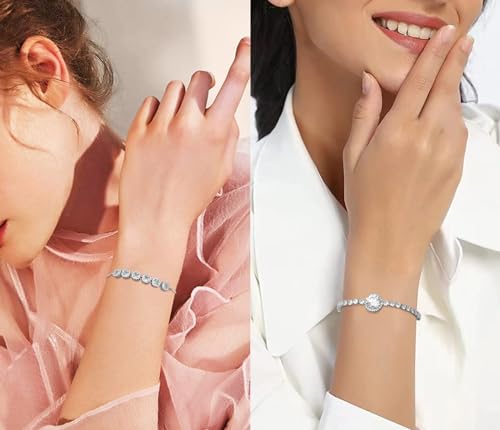 Tennis Bracelet for Women Cubic Zirconia Bracelets Adjustable Slider Bracelets - color: Silver