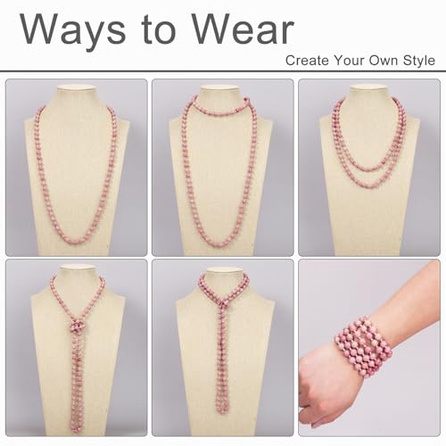 Beaded Necklace Hand Knotted for Woman - color: Rhodonite