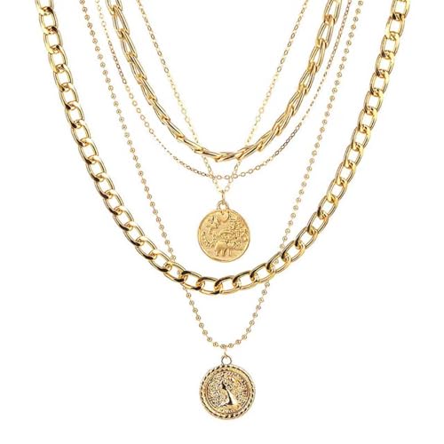 Todenb Pirate Necklace for Women Pirate Costume Accessories Pirates Outfit Jewelry Gold Coin Pendant Necklace Gold Layered Necklaces Halloween - color: B-Gold