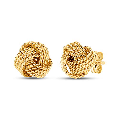 LeCalla Sterling Silver Love Knot Stud Earrings - Lightweight Italian Design Twisted Earrings for Women - color: Small Yellow-Gold Knot