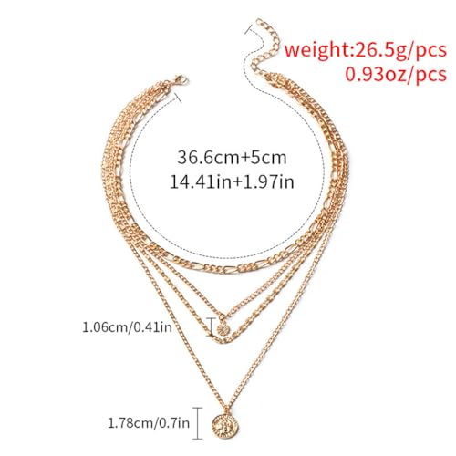 GIGB PBDK Layered Necklaces for Women Dainty 14K Gold Coin Sun Pendant Necklace Exaggerated Stackable Figaro Choker Necklace Trendy Birthday Jewelry Presents - color: Gold