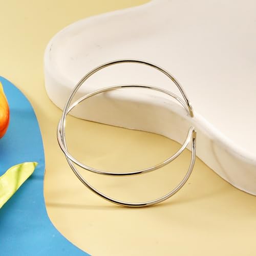 Women's 18k Gold Plated Arm Cuff Bracelet - Minimalist Silver Upper Arm Cuff for Cool - color: A-Silver
