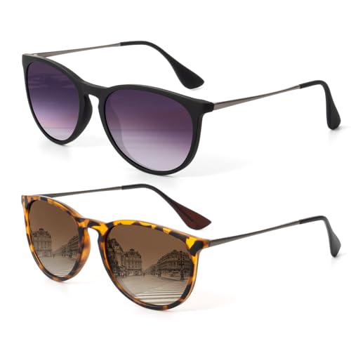 KALIYADI Sunglasses Womens Polarized Womens-Sunglasses: Trendy Sun Glasses with UV400 Retro Style for Party Beach Shopping - color: B2 Gradient Purple + Gradient Brown