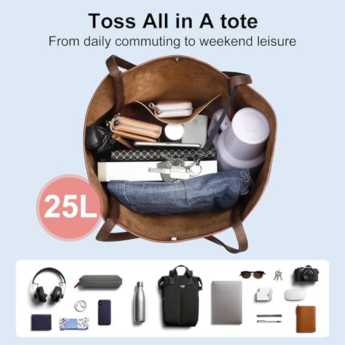 Large Tote Bag for Women Work 25L Travel Vegan Leather Ladies Handbags Weekender Purses - color: Ac-dark Brown
