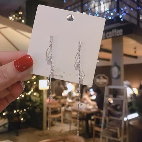 Crystal Drop Earrings,Zirconia Rhinestone Dangling Earrings for Women Prom Party Jewelry Gifts， Dangle Fashion Jewelry Crystal Earrings for Women - color: Silver
