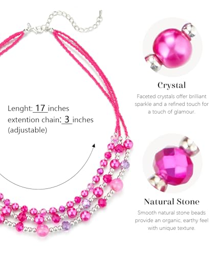 Noessla Beaded Statement Necklaces for Women Layered Chunky Bead Necklace Fashion Costume Jewelry Gifts for Mom - color: Hot Pink