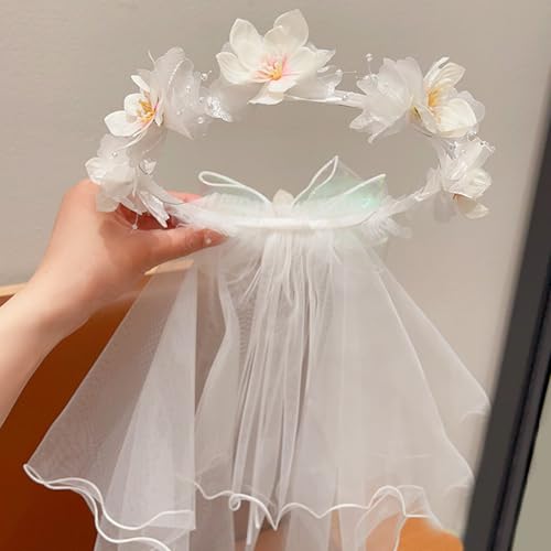 Artificial Flower Crown Headband for Women Girls – Boho Floral Wreath Halo for Weddings, Photoshoots, Festivals, Birthdays, and Costume Parties (White Peach Blossom, Adjustable) - color: White Peach Blossom