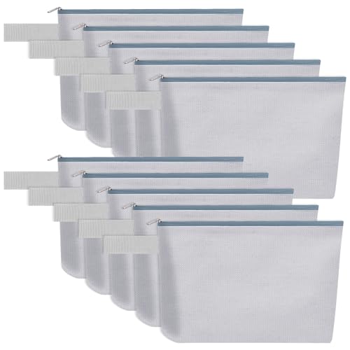 10 Pieces Cotton Canvas Makeup Bag with Bottom and Strap, Multi-Purpose Cosmetic Bag with Zipper Travel Toiletry Pouch, Blank DIY Craft Bag (Grey, L) - color: Grey, size: L