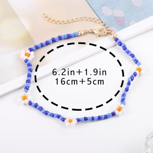 Tgirls Boho Ankle Bracelets for Women Beaded Anklets Chain Beachy Flower Foot Accessories - color: Blue
