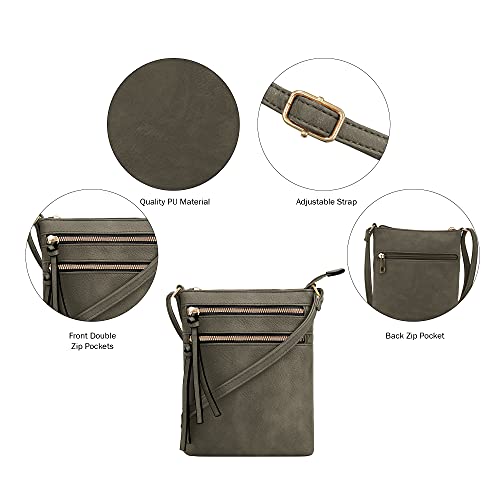 DELUXITY Crossbody Purse Bag Shoulder Bag Multi Pocket Zipper Purse - color: Dark Sage