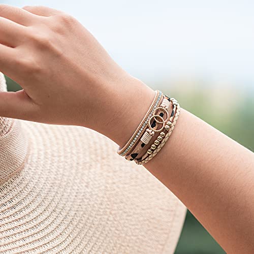 FANCY SHINY Boho Leather Wrap Bracelet Stackable Infinity Chunky Cuff Bracelets Western Hippie Outfits Jewelry Valentine Gifts for Women - color: Leopard