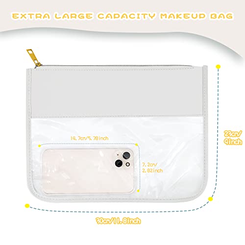 LOKFAR Nylon Makeup Bag DIY Chenille Letter Clear Travel Zipper Pouch, Preppy Makeup Bag Clear Cosmetic Bag, Water-proof Makeup Travel Pouch Snack Bags for Women (White) - color: White