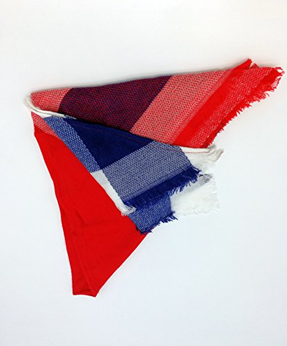 Wander Agio Womens Warm Long Shawl Winter Wraps Large Scarves Knit Cashmere Feel Plaid Triangle Scarf - color: Big Red Blue 6