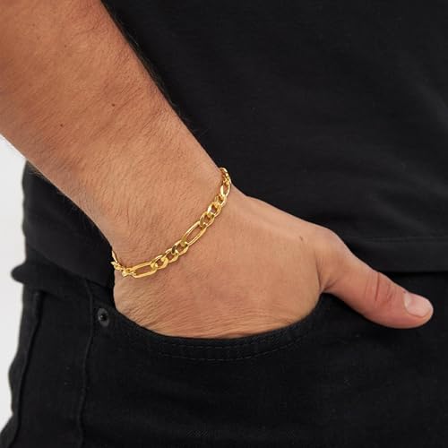 14K Gold Bracelets for Women & Men Trendy Dainty 7mm Figaro Bracelet for Men Hypoallergenic Gold Chain Bracelet for Women Jewelry Gifts - color: 14K Gold Figaro Bracelet-8.5
