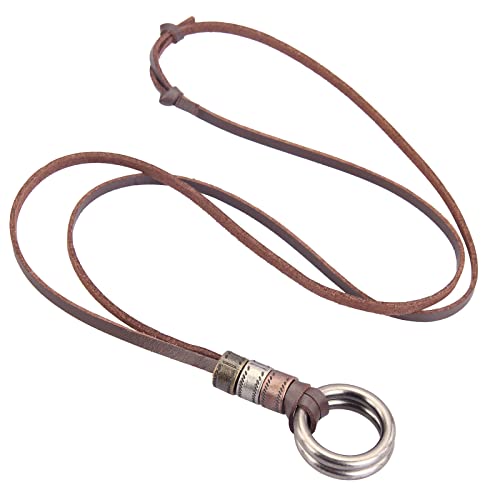 GelConnie Leather Cord Necklace Chain Multilayer Wooden Pendant Necklaces Vintage Jewelry Boho Long Sweater Necklace for Women Men - color: Double Ring Pendant