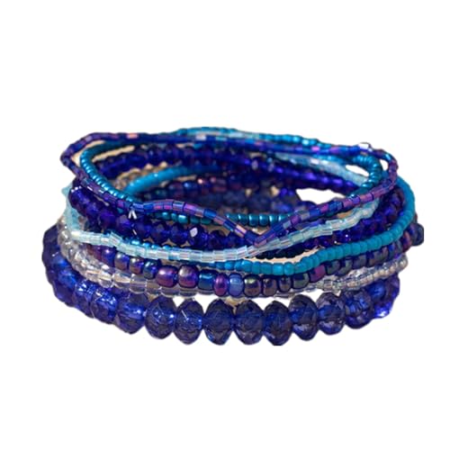 Caiyao Bohemian Multilayer Stackable Seed Beaded Bracelets Colorful Crystal Glass Beads Strand Bangle Bracelet BFF Wristbands Bracelet for Women Summer Beach Hawaii Jewelry Birthday Gifts - color: Blue