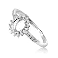 925 Sterling Silver 6x8 mm Oval Ring Blank – Prong Setting Semi-Mount with 16 CZ Halo – DIY Jewelry Base for Faceted or Cabochon Gemstones