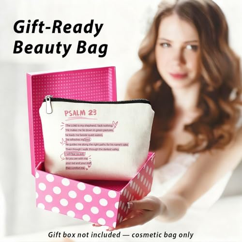 Psalm 23 Pink Christian Makeup Bag, Trendy Preppy Girly Cosmetic Bags for Women, Christian Gifts for Women, Bible Verse Gifts, Pink Preppy Aesthetic Zipper Makeup Pouch - color: 00-Psalm 23
