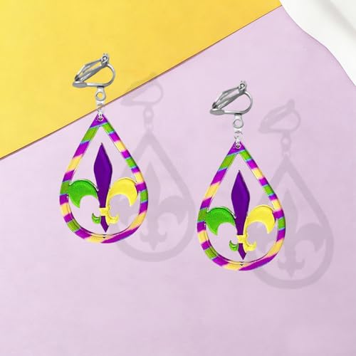 Mardi Gras Clip on Earrings for Women Boho Acrylic Parade Lette Mardi Gras Carnival Clip on Earrings Holiday Festival Jewelry Gifts Accessory - color: style1
