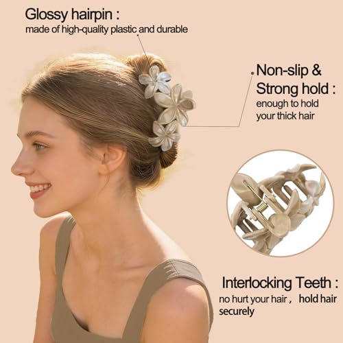 4Pcs Cute Hawaiian Flower Claw Hair Clips for Women Black Khaki Large Claw Clips for Thick Thin Hair Strong Hold Beach Hair Accessories for Women and Girls - color: 13-Colorful