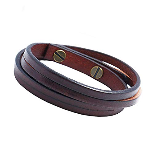 Mens Genuine Leather Bracelet - Handmade Adjustable Leather Cuff Bracelet punk Style leather wrap Wristband for Men - color: B-2 Wrap