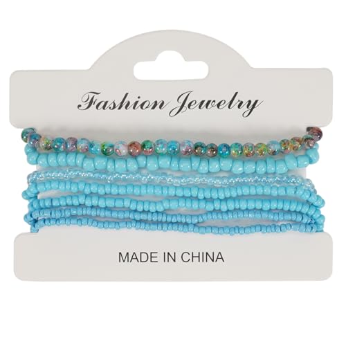 Caiyao Bohemian Multilayer Stackable Seed Beaded Bracelets Colorful Crystal Glass Beads Strand Bangle Bracelet BFF Wristbands Bracelet for Women Summer Beach Hawaii Jewelry Birthday Gifts - color: Blue 4