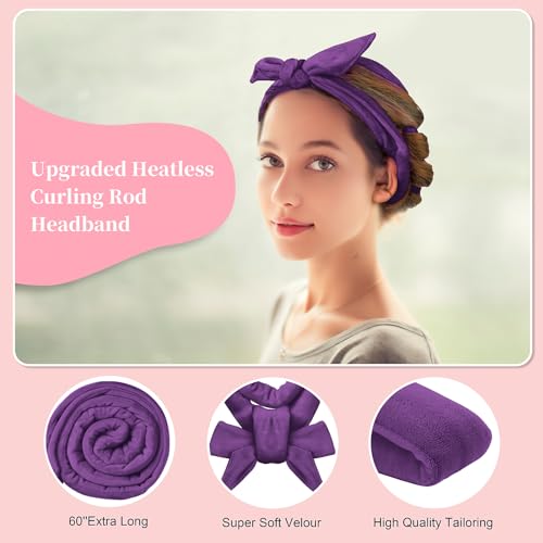 Flylipu Heatless Curling Rod Headband, Upgraded 60' Extra Long Soft Velvet Hair Curlers to Sleep In, No Heat Curls for Most Hair Types, Includes Directions (Purple, 1 Count) - color: Purple