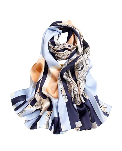 ANDANTINO 100% Silk Long Scarf-Women Large Oblong Shawls with Gift Packed - color: Light Blue