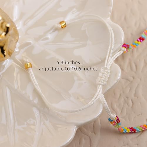 Rainbow Beaded String Braided Bracelets for Women, Summer Boho Handmade Adjustable Beach Waterproof Jewelry Gift - color: White