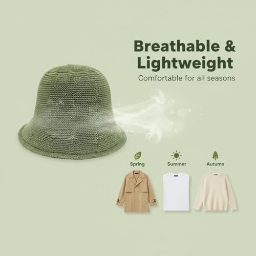 Women Straw Hat Beach Sun Cap Foldable Paper Knitted for Travel Summer Vacation Soft Lightweight Breathable - color: Green