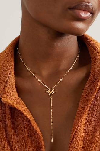 Freekiss Gold Pendant Necklace for Women, Dainty Diamond Necklaces for Women Simple 14K Gold Plated Paperclip Choker Necklaces Cute Minimalist Open Oval Necklaces Gold Jewelry for Women Gifts - color: Gold, style: Sunburst-GOLD