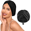 Adjustable Silk Satin Hair Bonnet for Sleeping Women, Double Layer, Silk Hair Wrap for Sleeping Women Men, Curly Natural Braid Straight Unisex - Black - color: Black