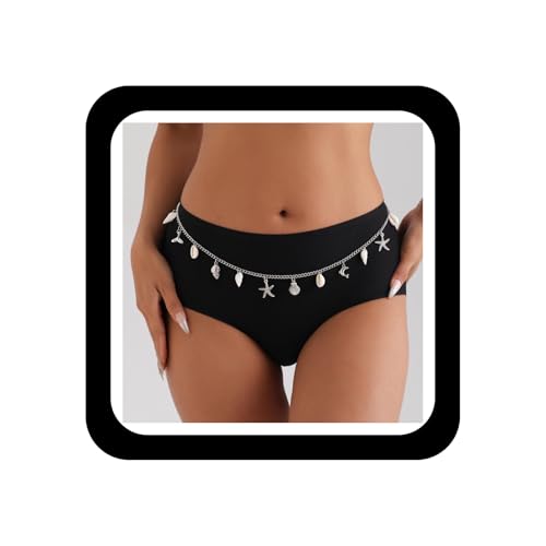 Boho Pearl Shell Waist Body Chain Starfish Conch Belly Chain Beach Bikini Body Chain Ocean Trinkets Waist Chain Belt - color: Silver